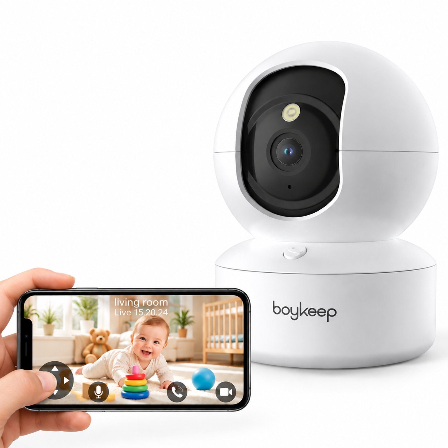 BoyKeep Babyfoon met Camera - Baby Monitor - Babyphone - HD Baby Camera - 355° Draaibaar & 93° Kantelbaar - Nachtzicht - 3MP 2K HD resolutie - Bewegingsdetectie - Tweewegcommunicatie - 2.4GHz & 5G WiFi