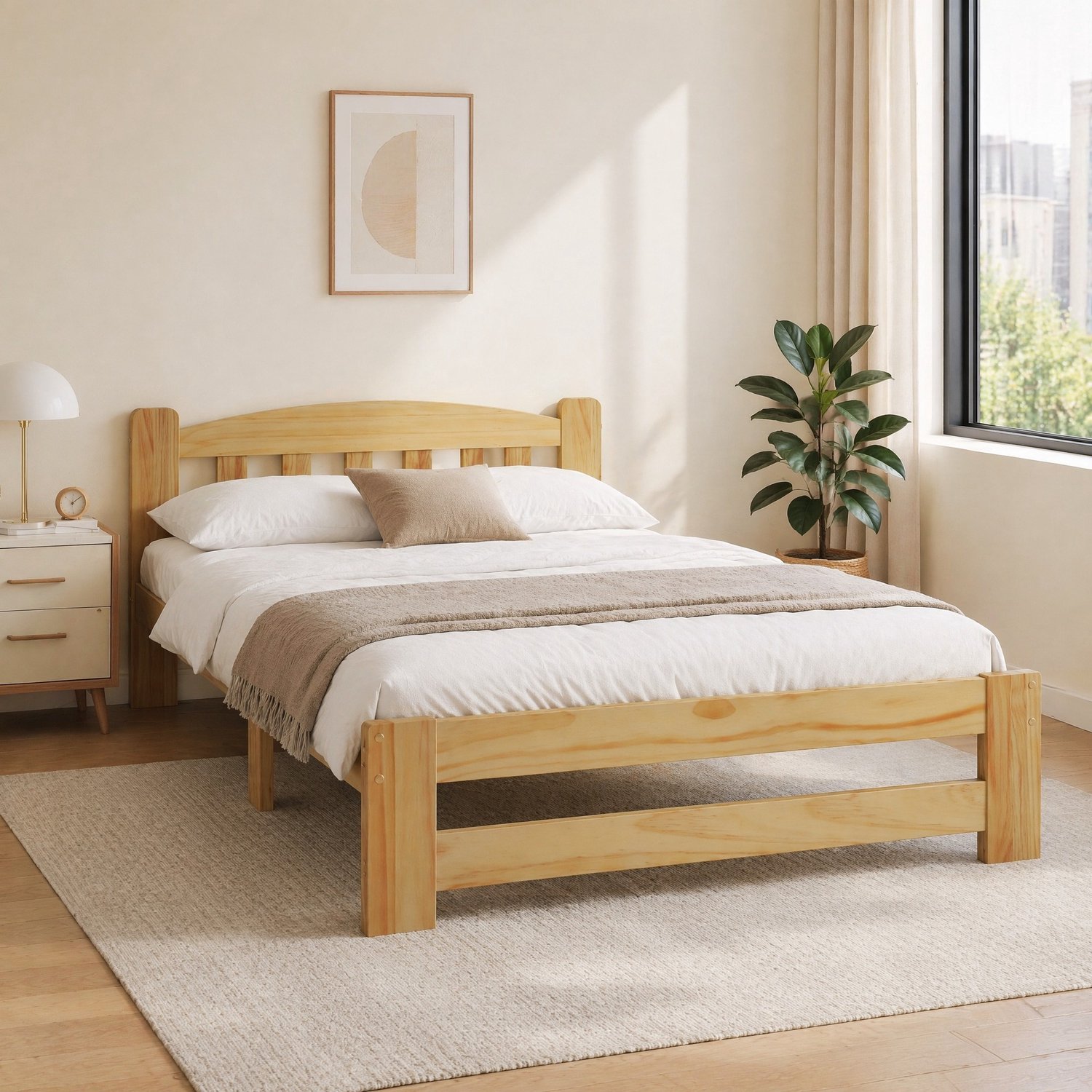 CHICFURN Eenpersoonsbed 90x200 cm - Lattenbodem - Hoofdeinde - Naturel