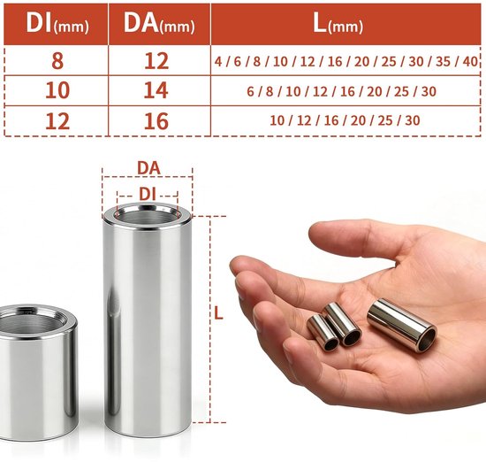 10 stuks afstandshulzen 8 mm ID x 12 mm OD x 6 mm L afstandhouders roestvrij staal 304 ronde afstandshulzen zonder binnendraad kolommen voor schroeven M8 voor bouwen en andere mechanische — afbeelding 2