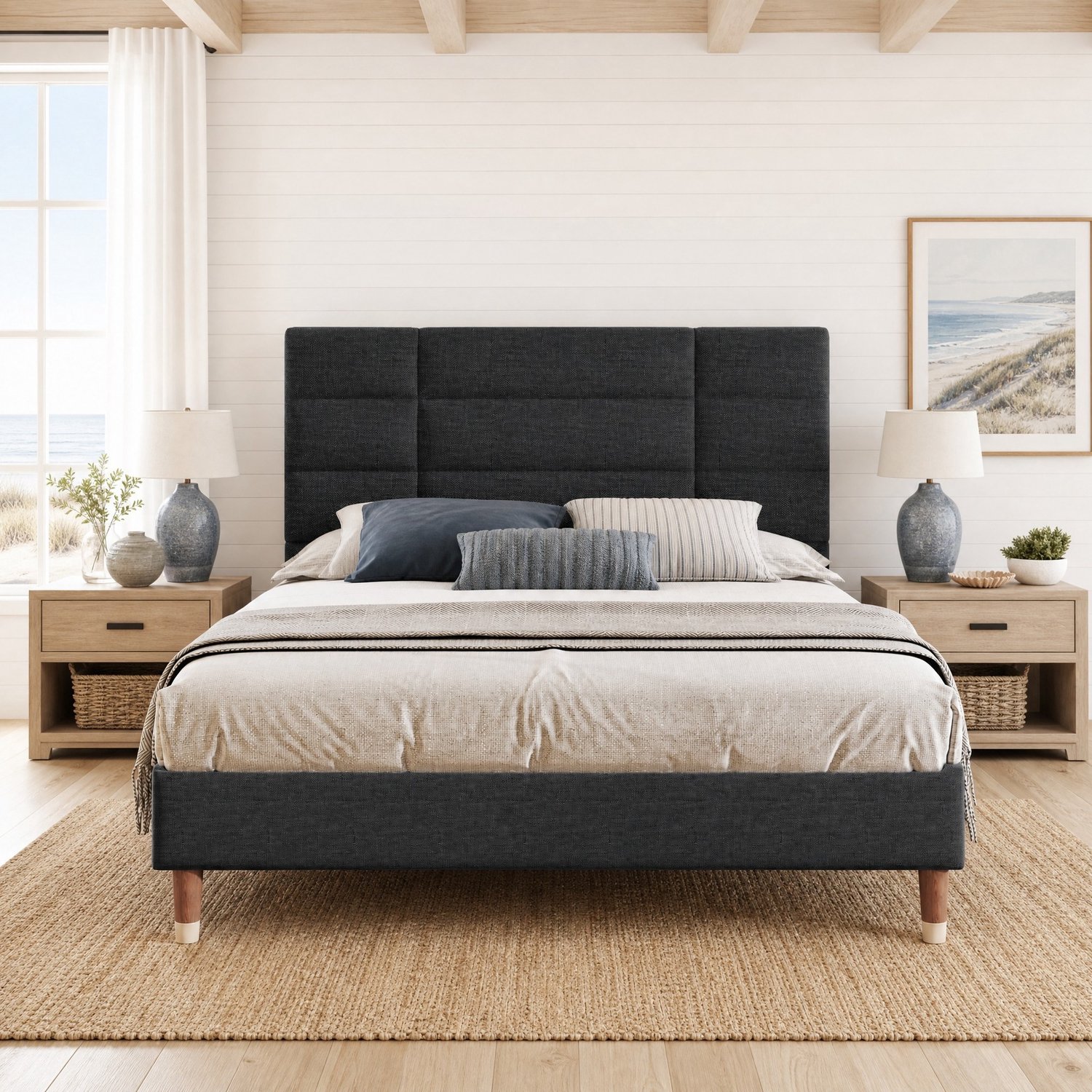 Gestoffeerd tweepersoonsbed 140x200 cm - Lattenbodem - Hoofdbord - Zwart