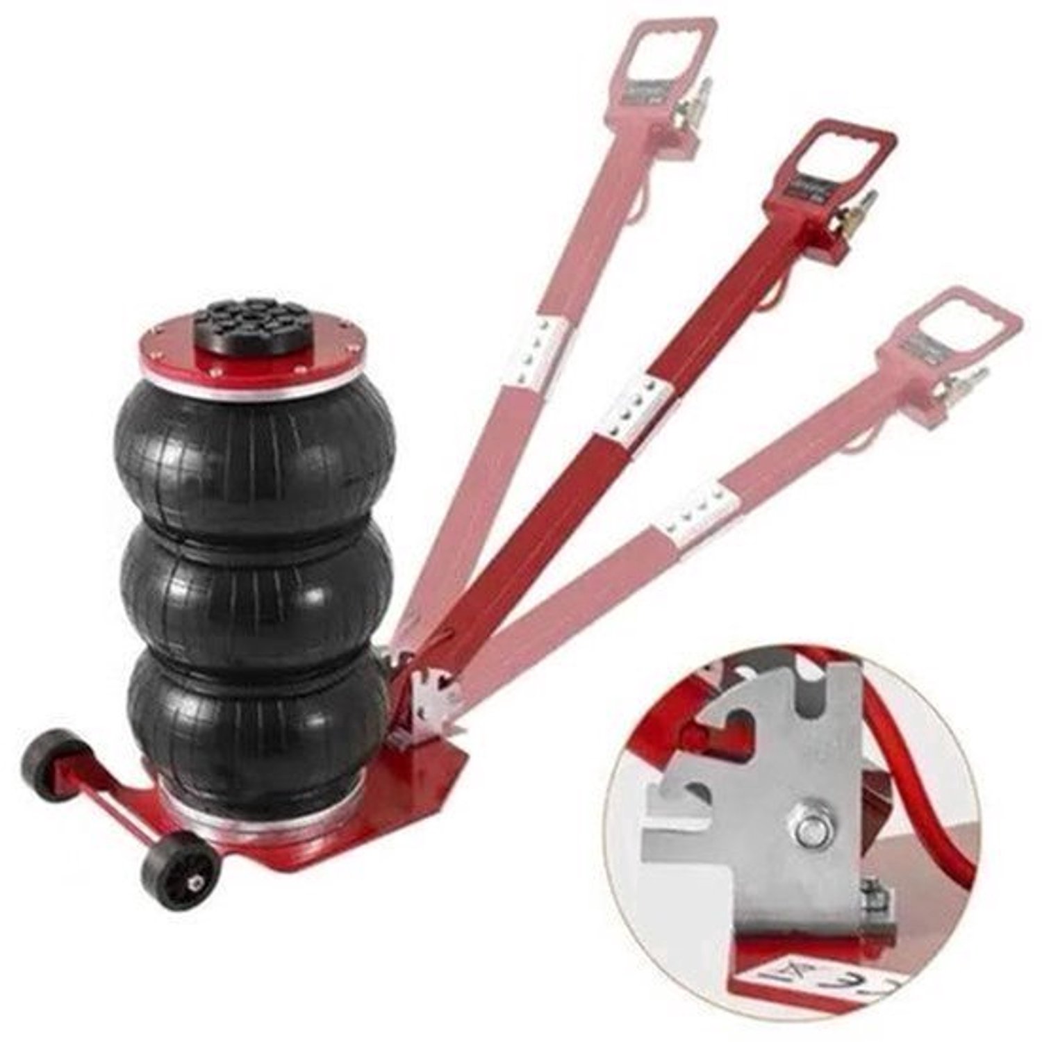 Pneumatische Krik - Autokrik - Garagekrik - Krik - 5 Ton - Verstelbare Triple Bag Air Jack met Wielen en Inklapbare Stang voor Zware Voertuigen - Luchtkussen Krik