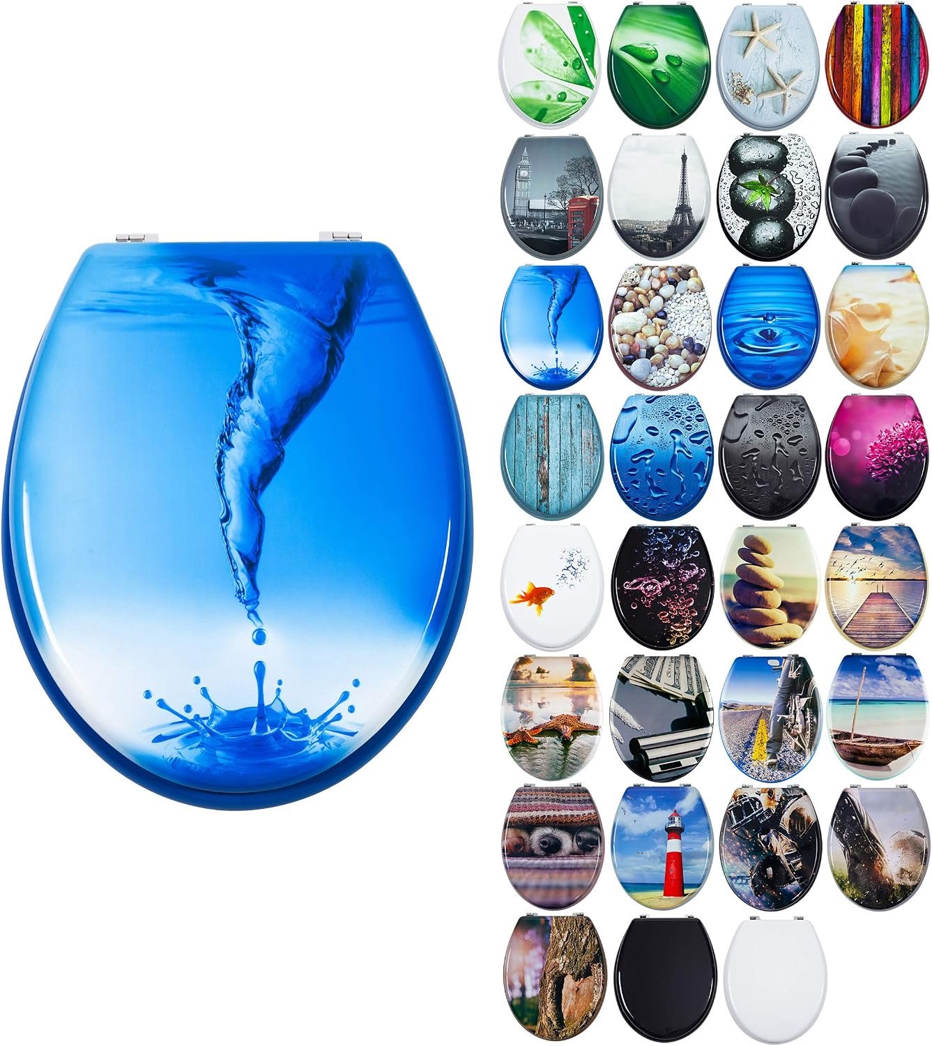 Wc-bril met softclosemechanisme, vele mooie motieven om uit te kiezen, stabiele kwaliteit, eenvoudige montage, wc-deksel, wc-bril, kleur: Blue Whirl