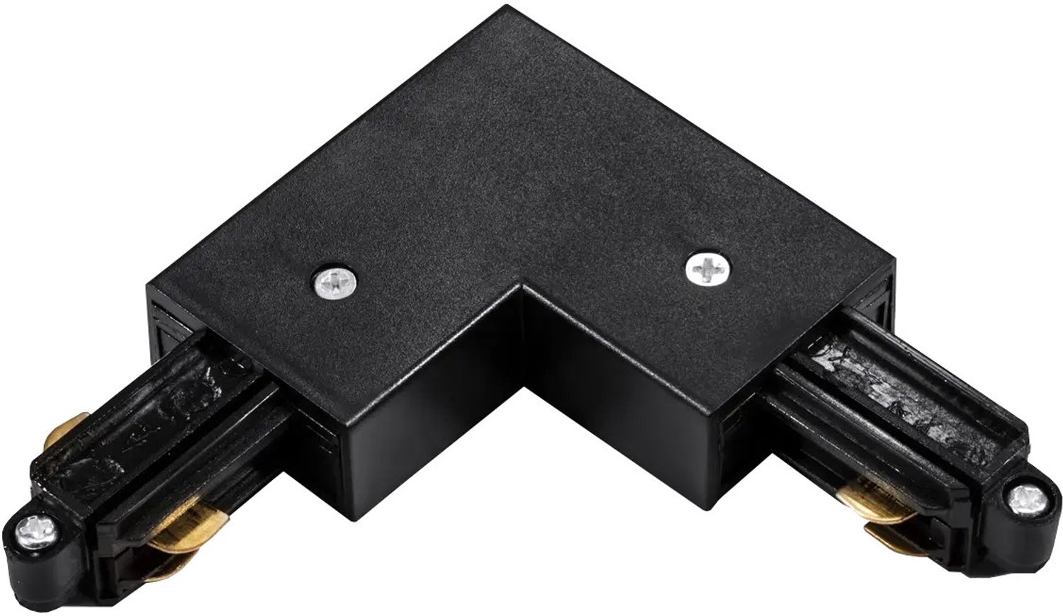 TRACK 1F L-connector voor 1-fase railsystemen, zwart, met aardepool aan de binnenzijde van de connector