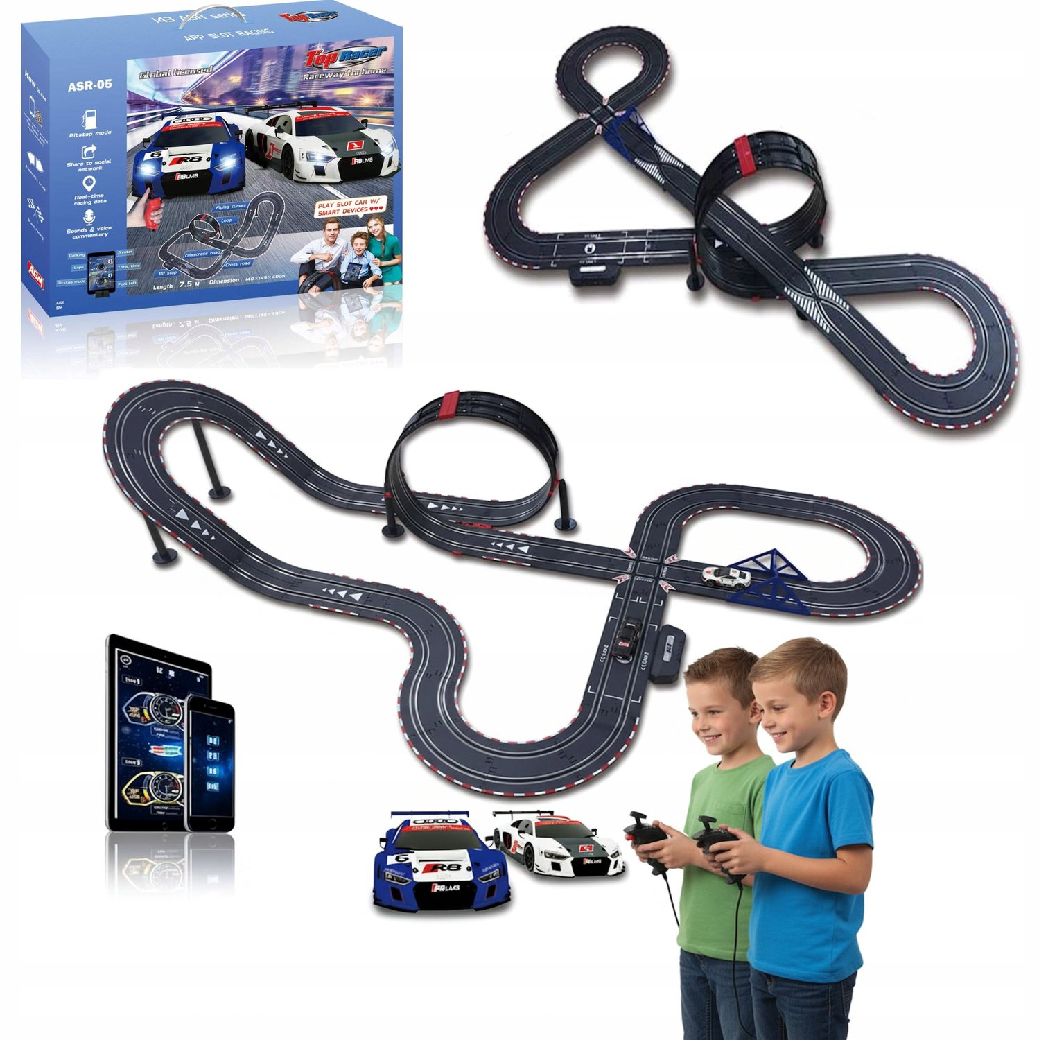 Coil Racebaan 7,5M met Audi Auto's en Bluetooth App Bediening
