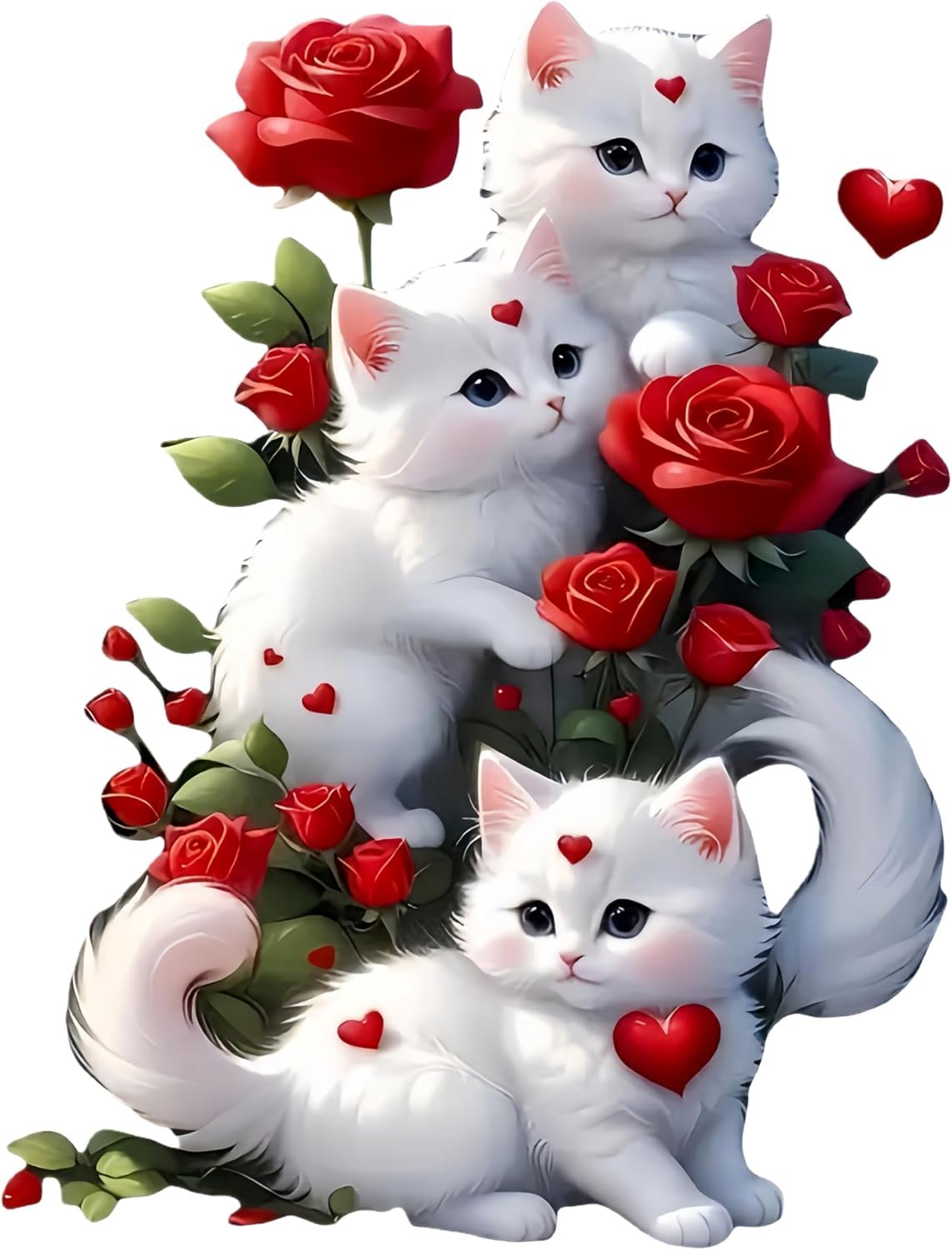 Witte katten met rode rozen en harten vinyl sticker - 15,5 cm waterdichte autostickers, decoratieve en verwijderbare - ShopVlot