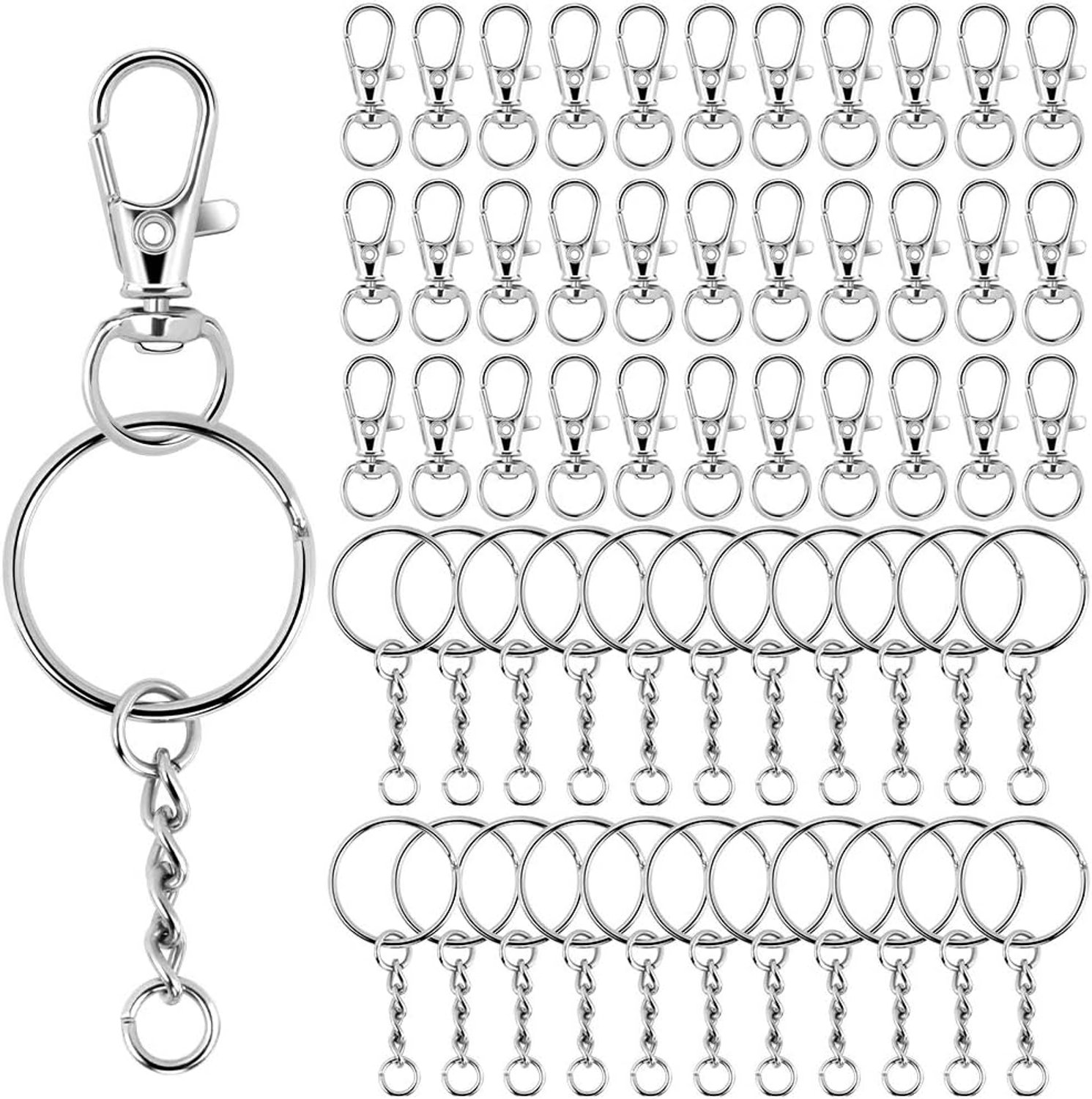 140 Pcs Swivel Carabiners and Metal Split Key Chains with Chain Keychains with Chain, Metal Swivel Lobster Clasp - ShopVlot