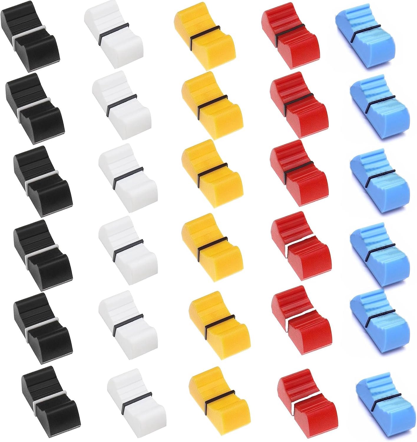 Dailygoods- Schuifregelaar 30 Stuks - Fader Caps - Vervangende Schuifdeksels - Hoogwaardig Kunststof - 5 Kleurencombinaties - Eenvoudig in Gebruik - M