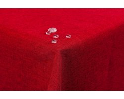 First-Tex garden tablecloth lotus effect linen look 130x260 square red Burgundy straight hem - ShopVlot