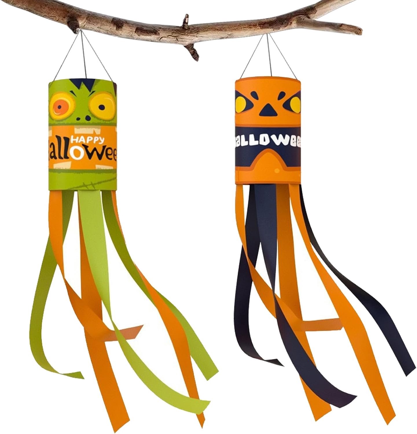 Dailygoods- Windsok 100 cm - Halloween Decoratie - 2 Stuks - Polyester - Spookgezicht - Buiten Tuin Decoratie - Tuindecoratie