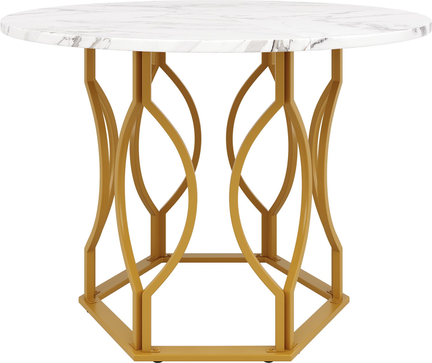 SONNENH Eettafel - Marmerlook en metalen onderstel - 100 x 100 x 76 cm - Wit/goudkleurig