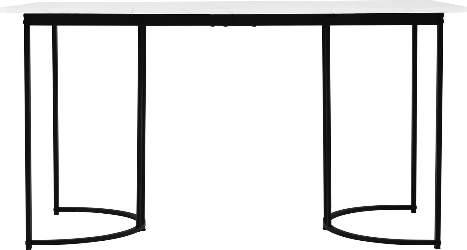 SONNENH Eettafel - Marmerlook en metalen onderstel - 140 x 80 x 75 cm - Wit/zwart