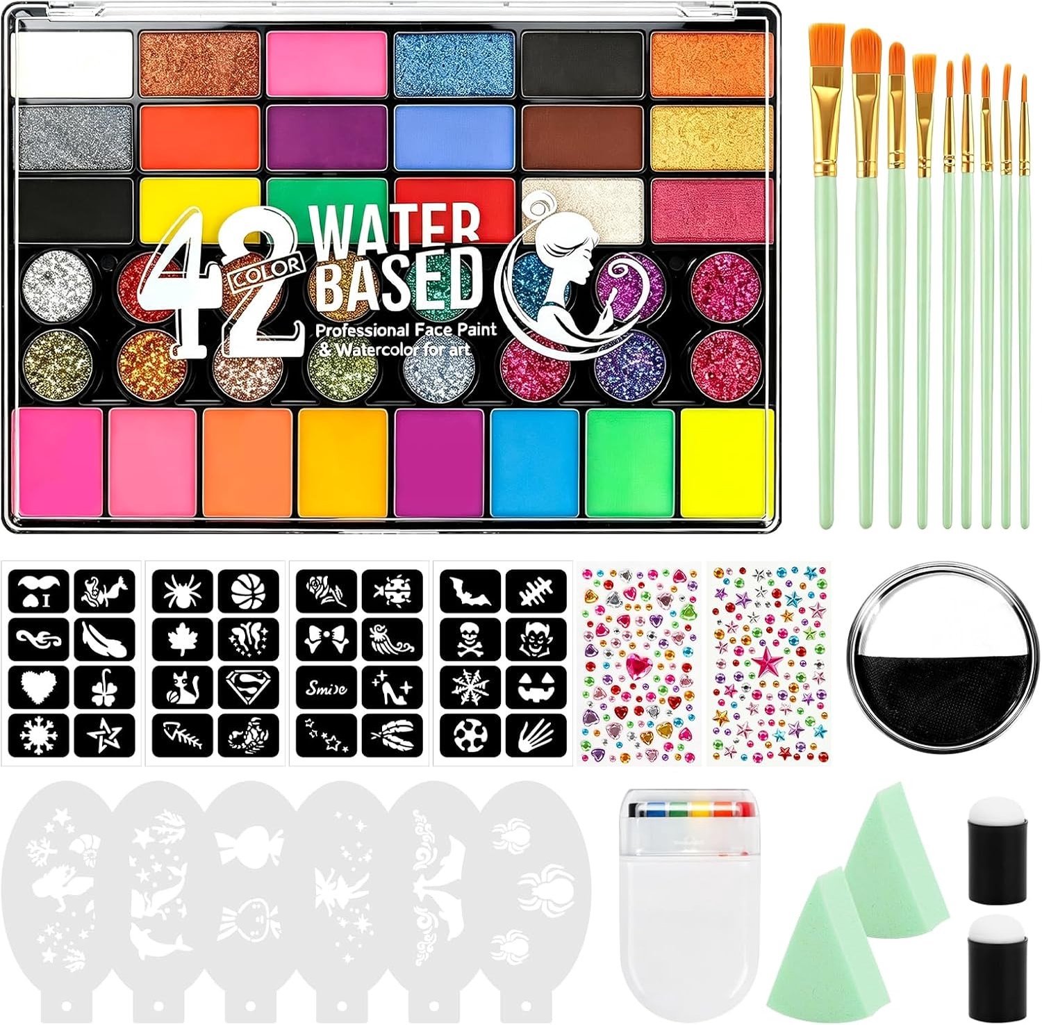Kleurrijk Wateroplosbaar Gezichtsverf Set met 42 Kleuren voor Halloween, Kinderfeestjes, Cosplay en Evenementen Make-up