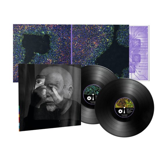 Peter Gabriel i/o vinylset met hoes in zwart-wit, kleurrijke gatefold en twee zwarte vinylplaten.