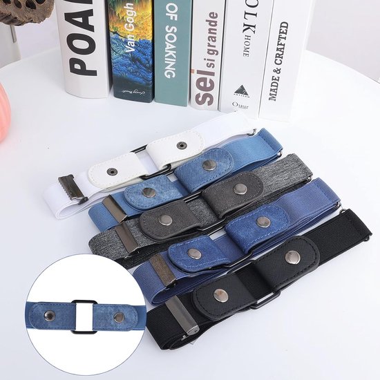 Verstelbare elastische riem zonder gesp - Onzichtbare stretch riem voor heren en dames, ideaal voor jeans, broeken en jurken - Set van 5 stuks in wit, grijs en zwart — afbeelding 5