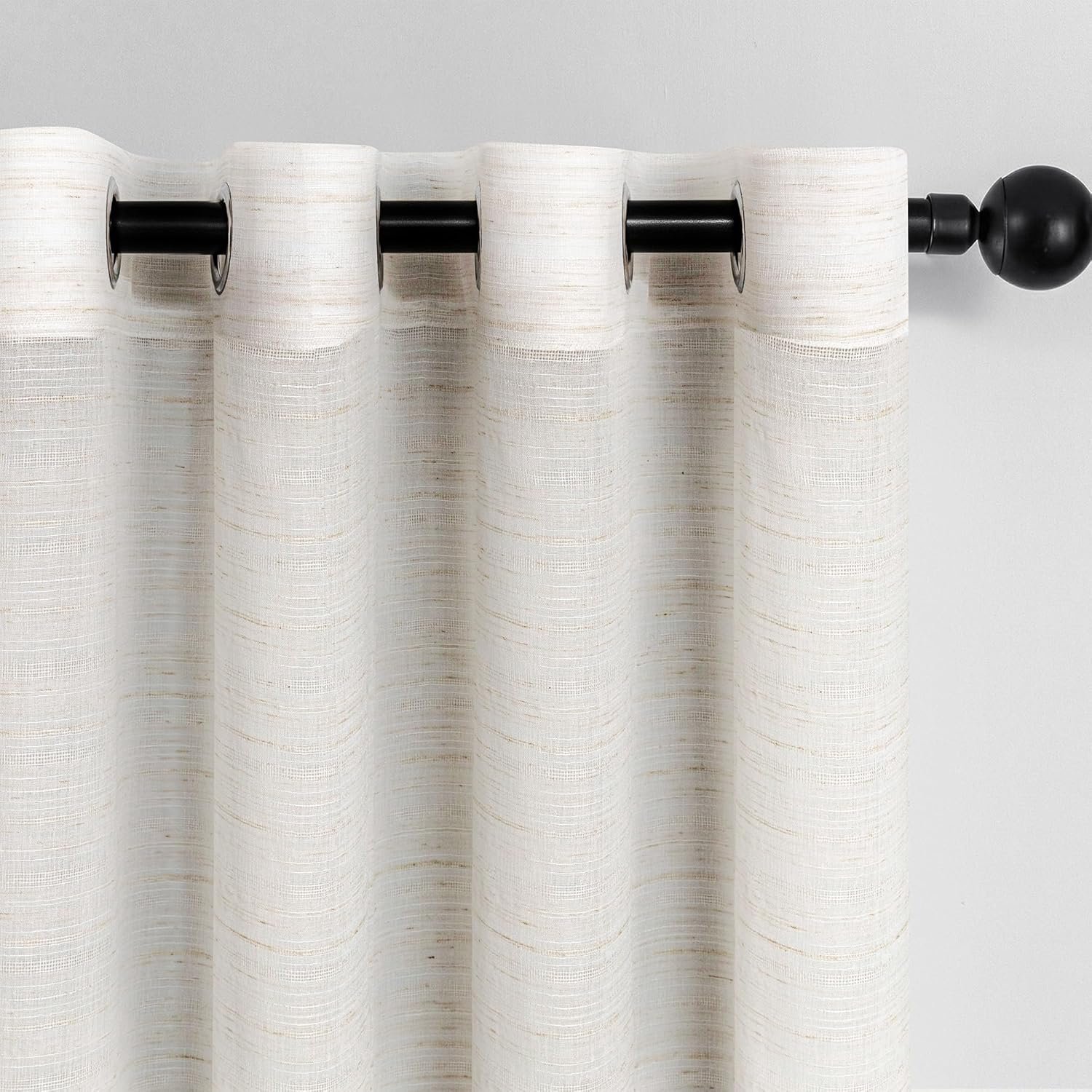 SnelShoppen - Voile Transparante Gordijnen met Oogjes, Beige Linnen Gordijnen 250 x 140 cm, Semi-Transparant voor Woonkamer, Slaapkamer, Kinderkamer,