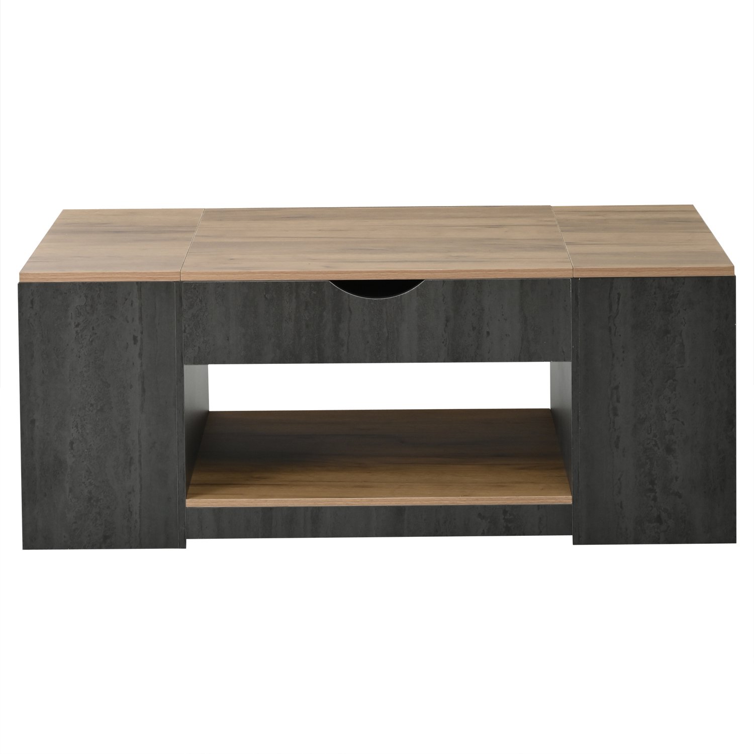 SONNENH Salontafel met liftblad, 3 opbergvakken en open legplank - Grijs en houtlook - 109,5 x 59,7 cm