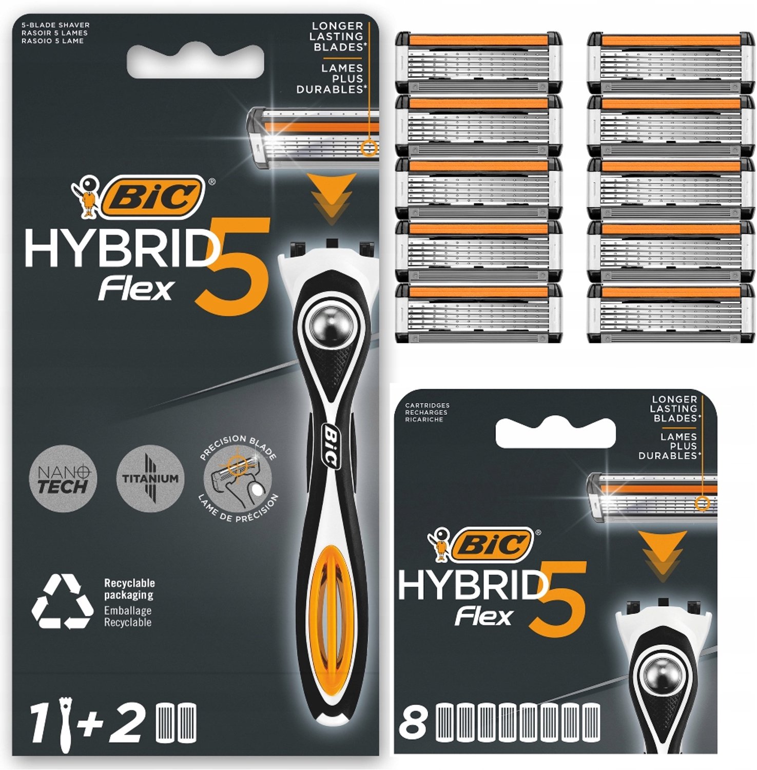 BIC Hybrid 5 Flex Scheerset: Scheermes + 10 Reservemesjes