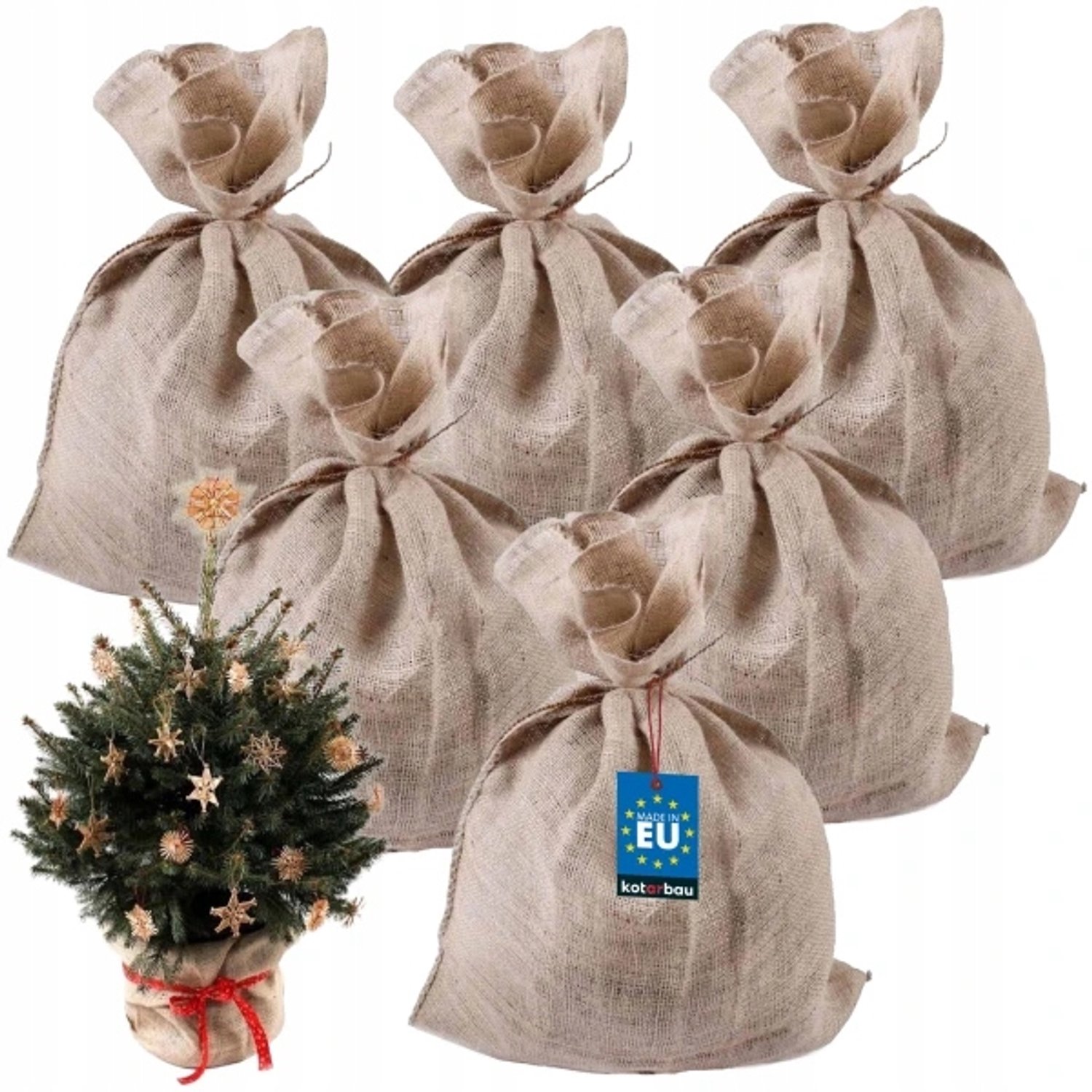 6x Jute Zak voor Kerstboom - Natuurlijke Kerstboomstandaard Cover