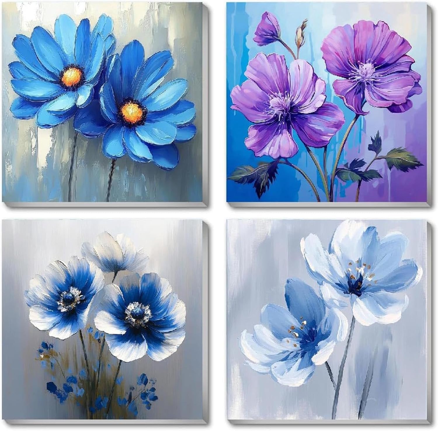 Schilderen op Nummer Set voor Volwassenen en Kinderen - 4 Stuks DIY Acryl Schilderen met Eenvoudige Bloemen en Framing