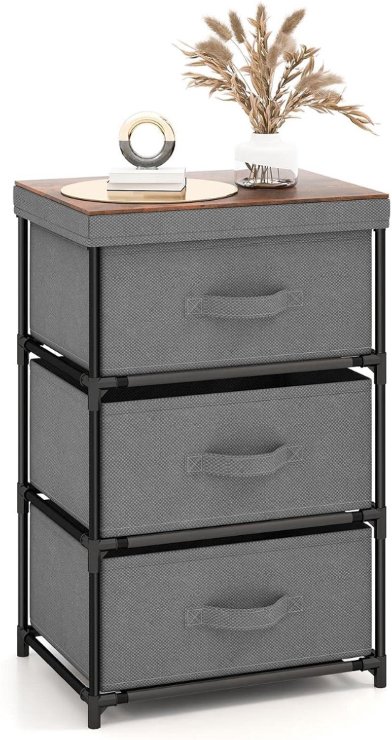 SNJY® Ladenkastje - Ladeblok - Ladekast - Nachtkastje - 3 Laden - 30D x 40B x 62H cm - Grijs