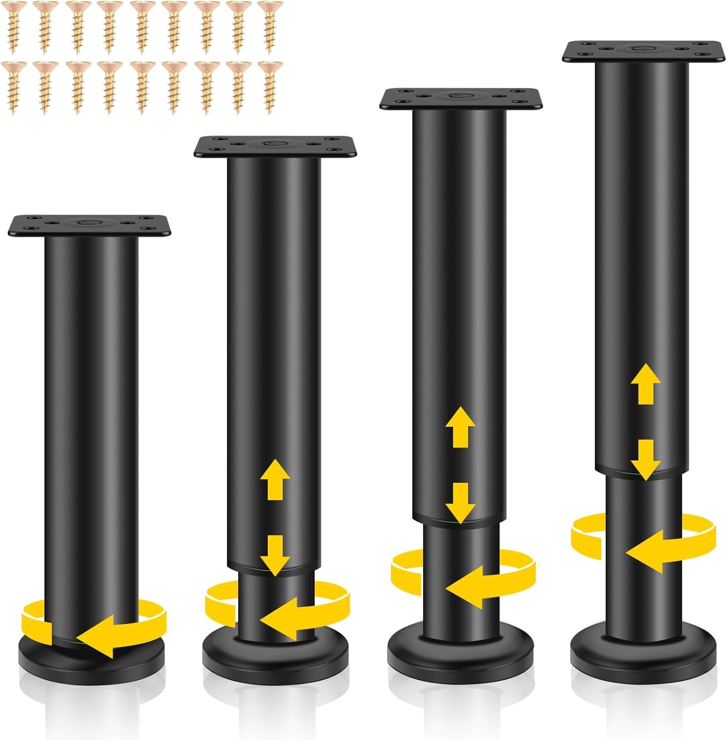SnelShoppen - Verstelbare Meubelpoten 4 Stuks, Zwarte Metaal Furniture Feet, Hoogte Verstelbaar van 18 tot 30 cm, Universele Poten voor Sofa, Bed, Kas