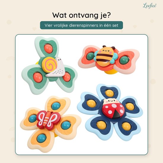 Leefico Fidget Spinners Baby met Zuignap XL - Badspeelgoed Baby - Sensorisch Speelgoed - Set van 4 Stuks van Leefico — afbeelding 2