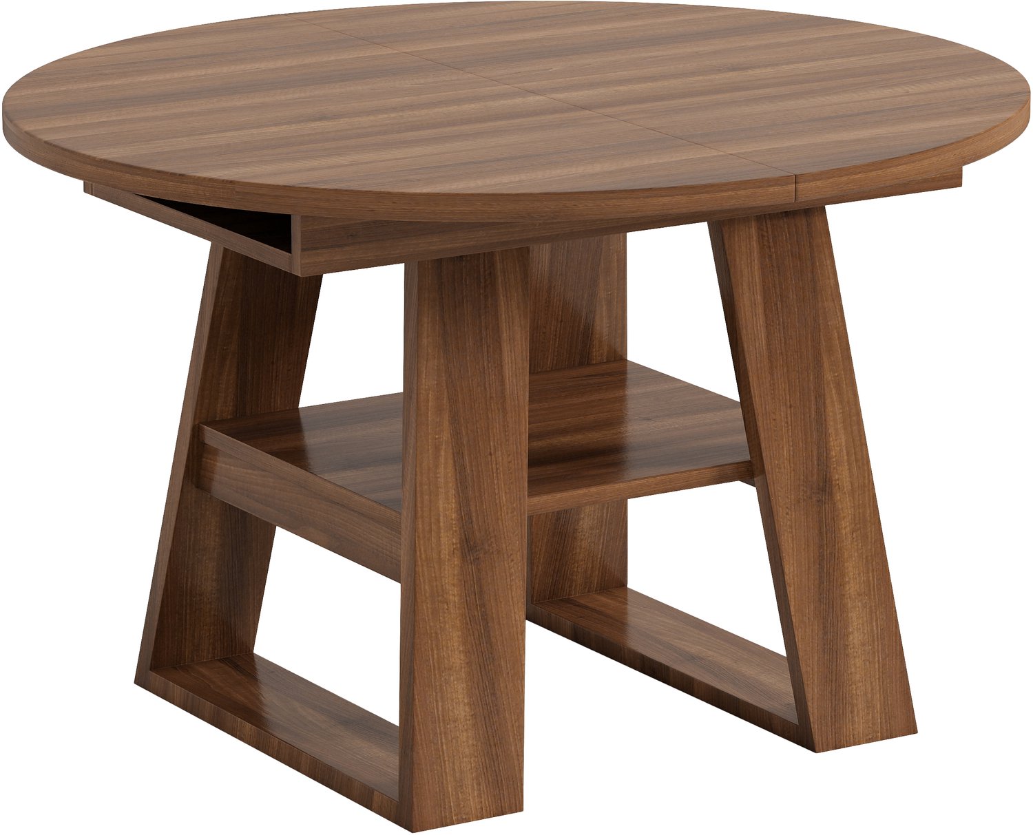 SONNENH Ronde uitschuifbare eettafel met onderblad - Ø 110 tot 150 cm lang - Walnootlook