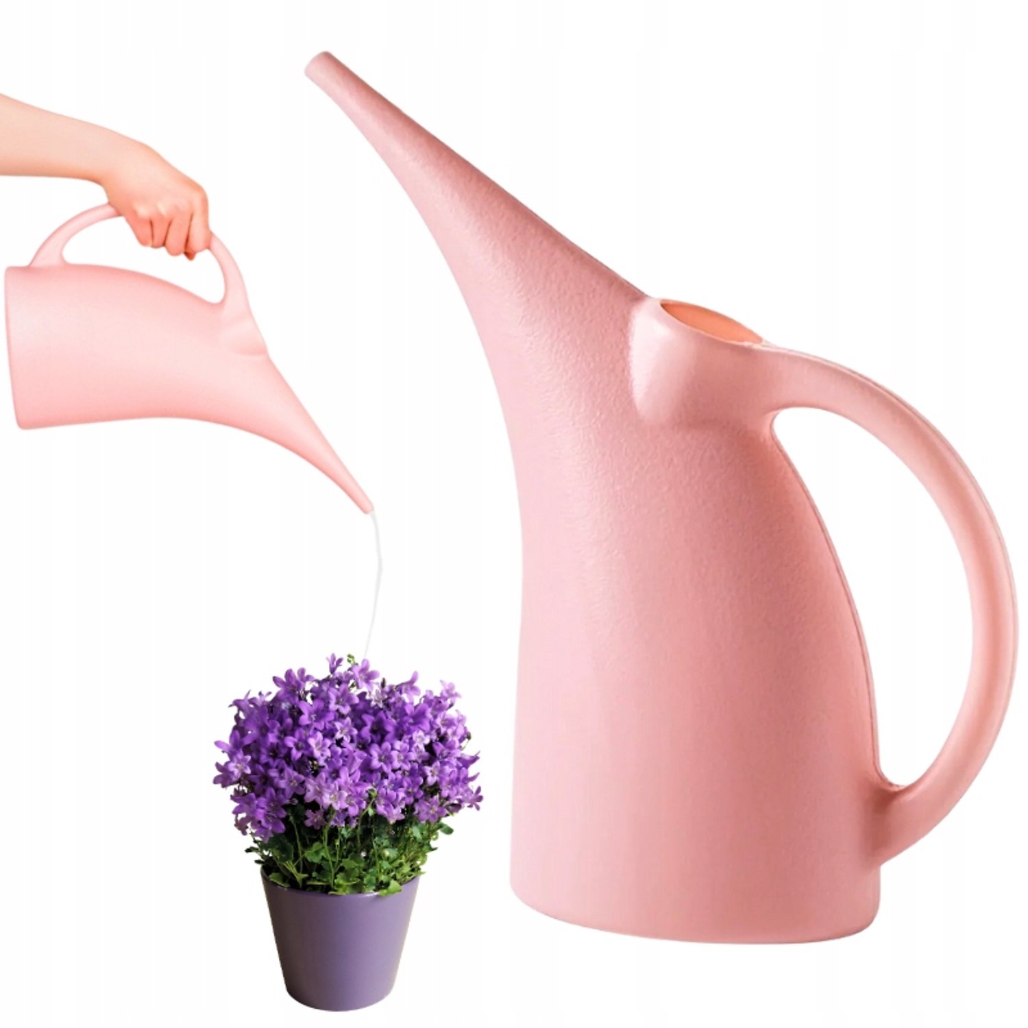 Roze gieter 2L met lange tuit voor precieze plantenverzorging
