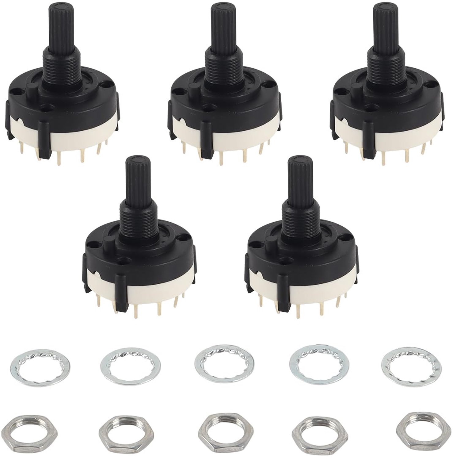 PCB-plug-in-board schakelaar 5 stuks - roterende step-schakelaar - 2 polen, 6 weg - ideaal voor elektronische projecten - m-winkel