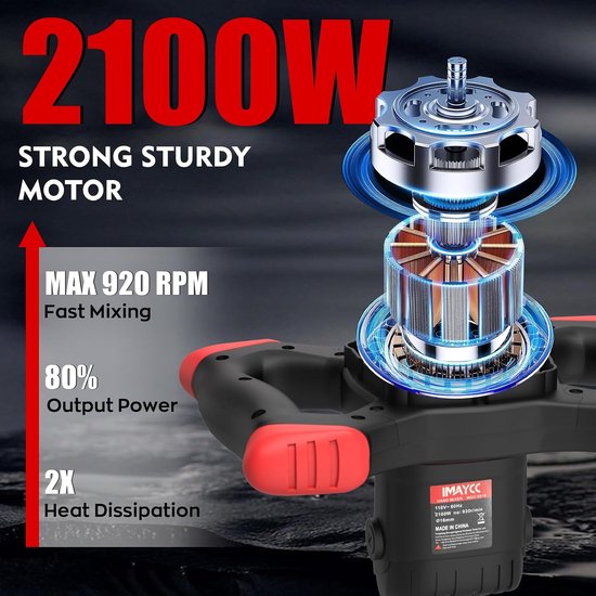 IMAYCC New mortar mixer, 2100 W concrete mixer, 6 speed concrete, mortar mixer m14, stirrer, mortar, concrete mixer - ShopVlot — afbeelding 3