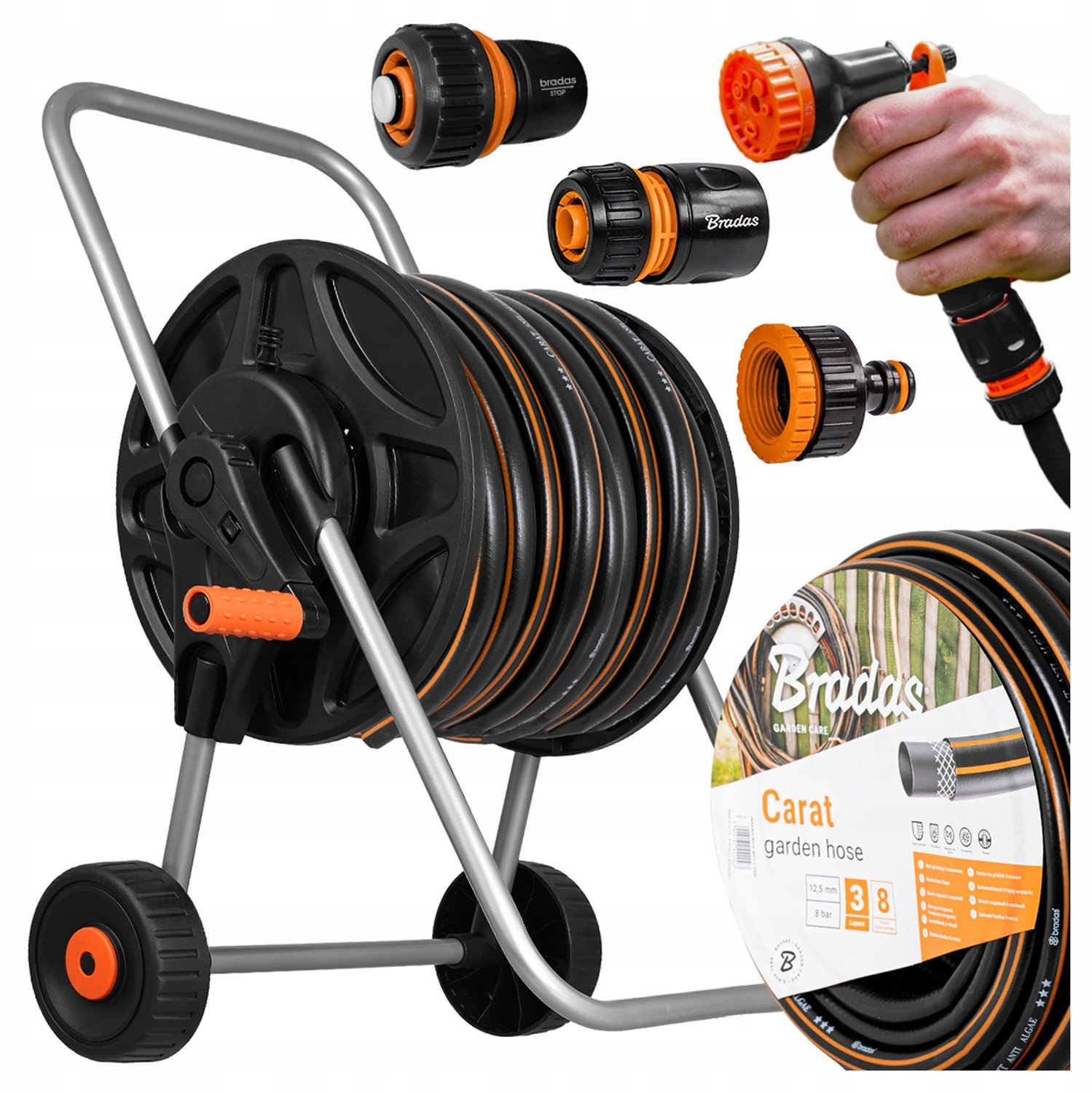 Tuinslang 30m met Trolley, Sproeier & Koppelingen - Knikt Niet