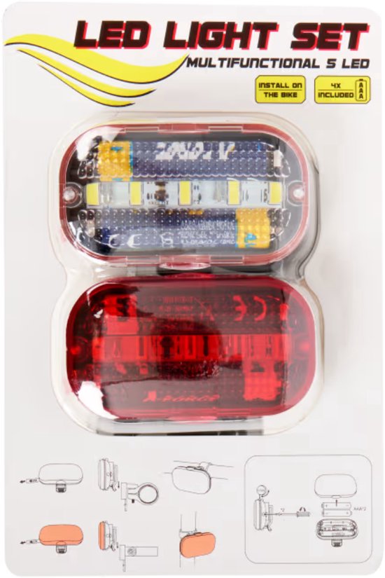 Voor- en achterlicht set 2 stuks -Werkt op 4-AAA batterijen (inbegrepen) — afbeelding 3
