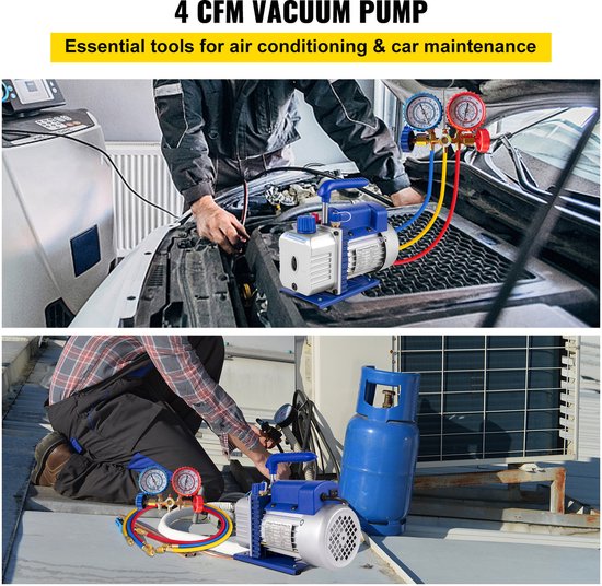 Vacuümpomp 4CFM - Rotatieblad - 1/4 PK - 220V - Voor Koelsystemen - Vacuümpompset — afbeelding 5