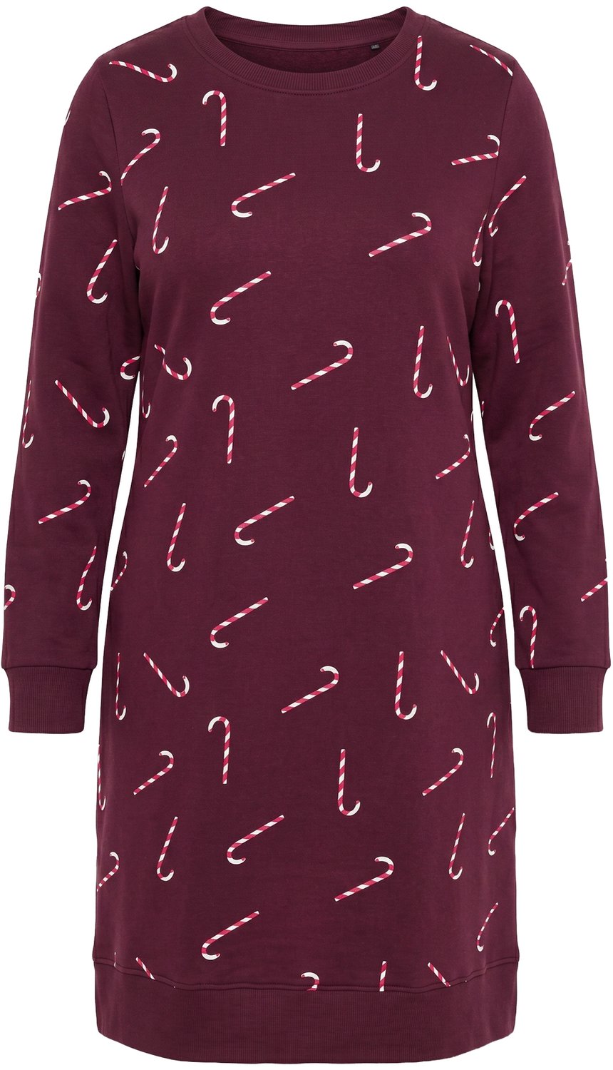 Ulla Popken Dames - Kerst-sweatjurk ronde hals lange mouwen - Pruim - Maat 50+