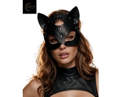 Festivallook – Luxe PU Masker | Zwart | Catwoman | Masquerade | Festival | Kostuum | BDSM | Carnaval | Halloween | Kinky | Rollenspel | Erotische Lingerie Accessoire | Sexy Lingerie | Lingeriesetje Dames | Cadeauset | One Size | Dare to Undress