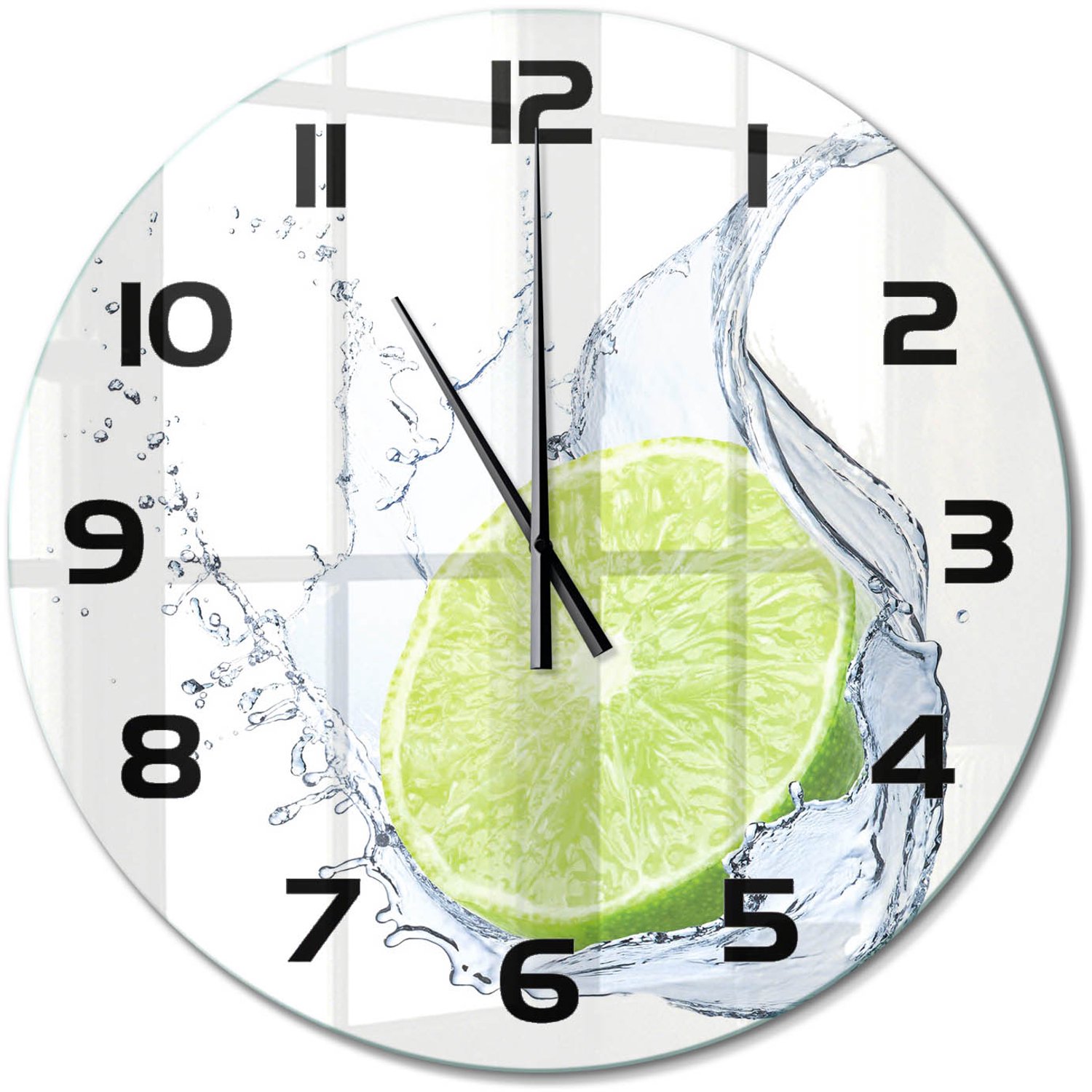 TULUP Wandklok - Calciumcarbonaat Glazen Klok Met Print - fi60 cm - Groente Wandklok Glas Met Motief - Zwarte handen - Ronde Klok - Wandklok Glas Decoratie - Gekleurde Glazen Klok