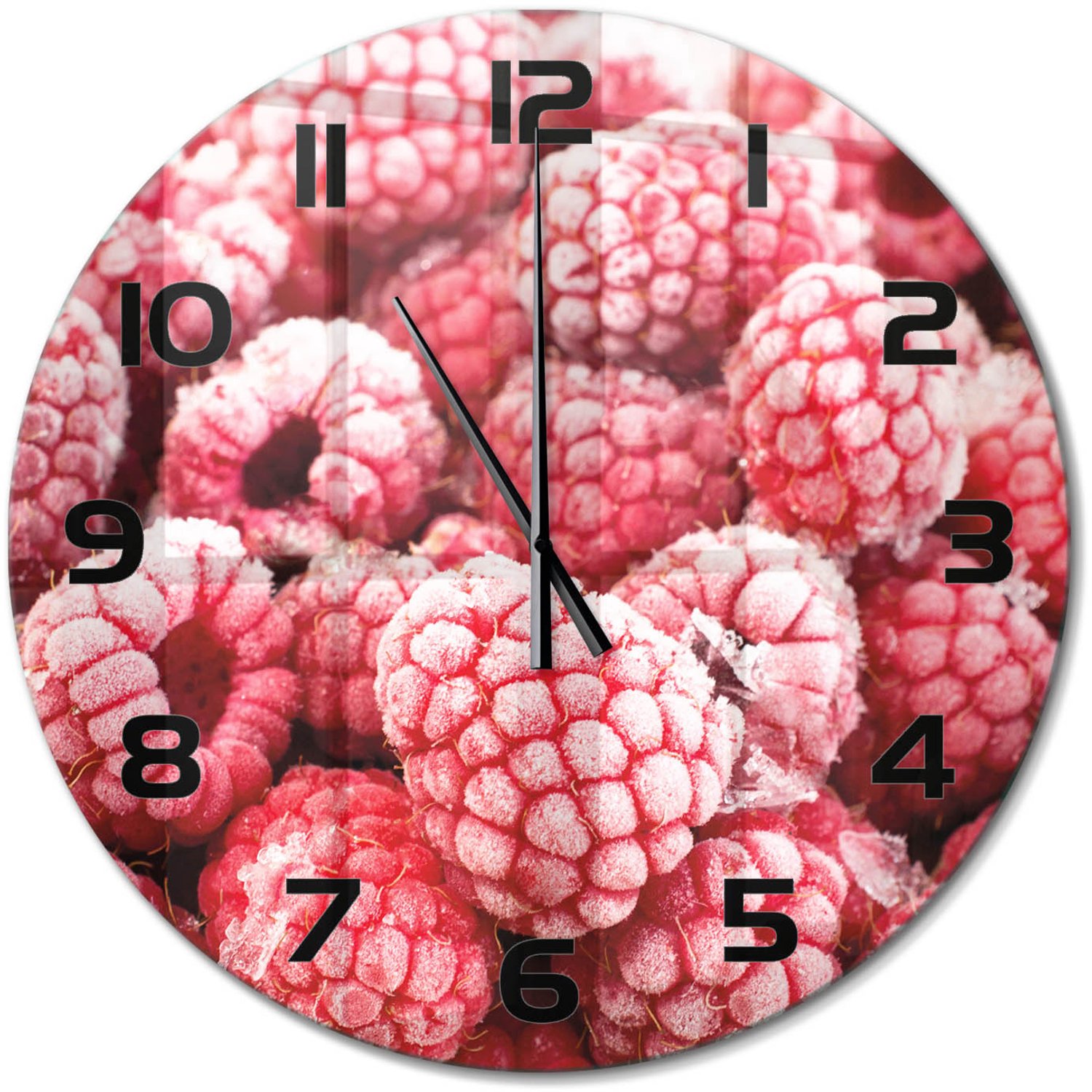 TULUP Wandklok - Bevroren frambozen Glazen Wandklok Design - fi60 cm - Rood Klok Glas Met Opdruk - Zwarte handen - Ronde Klok - Wandklok Glas Met Motief - Decoratieve Glazen Klok