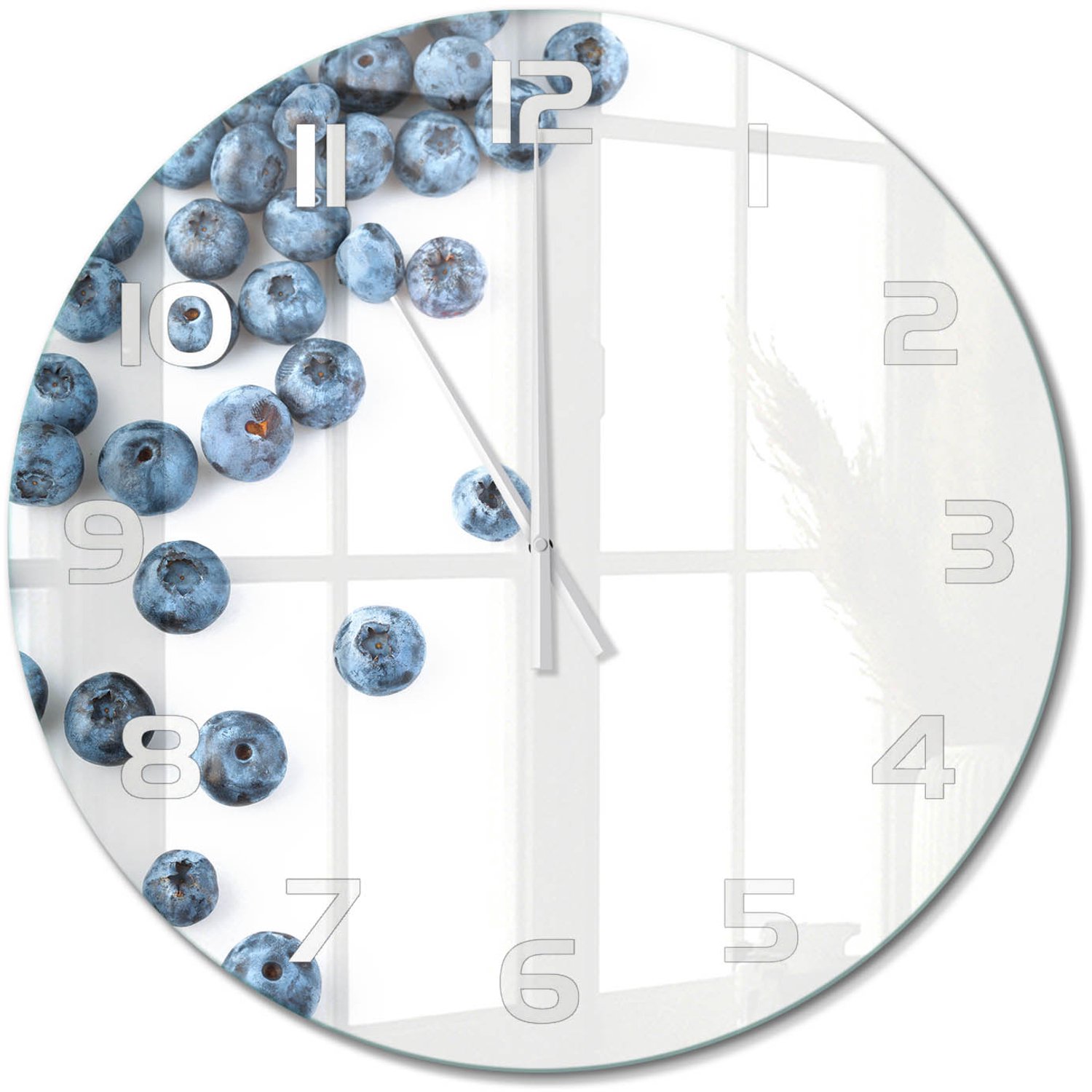 TULUP Wandklok - Bosbessen Gekleurde Glazen Klok - fi60 cm - Blauw Glazen Klok Met Print - Witte handen - Ronde Klok - Moderne Wandklok Glas - Wandklok Glas Decoratie