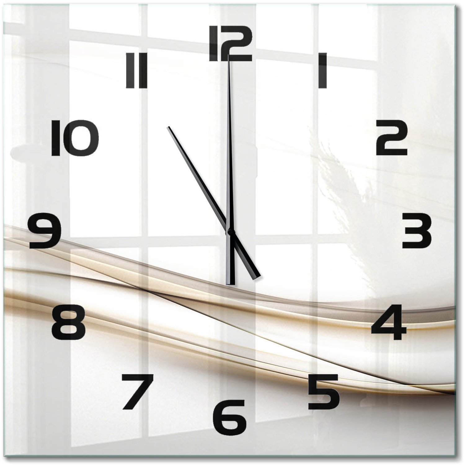 TULUP Wandklok - Golfabstractie Glazen Klok Met Print - 60x60 cm - Beige Wandklok Glas Met Motief - Zwarte handen - Vierkante Klok - Wandklok Glas Decoratie - Gekleurde Glazen Klok