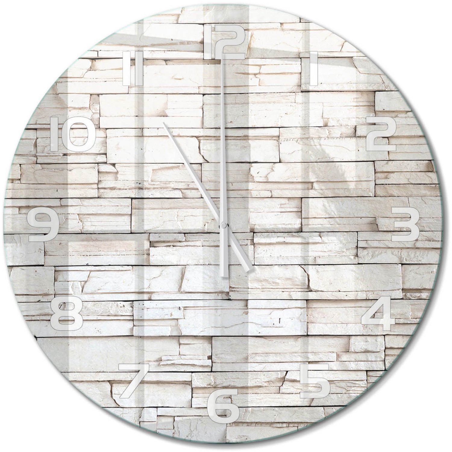 TULUP Wandklok - Witte stenen muur Gekleurde Glazen Klok - fi60 cm - Wit Glazen Klok Met Print - Witte handen - Ronde Klok - Moderne Wandklok Glas - Wandklok Glas Decoratie