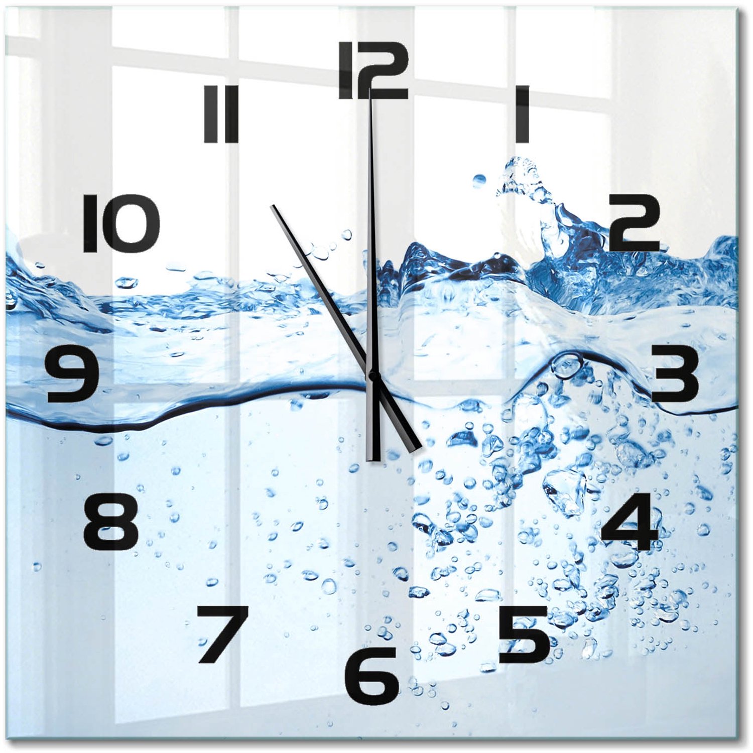 TULUP Wandklok - Water Wandklok Glas Decoratie - 60x60 cm - Blauw Gekleurde Glazen Klok - Zwarte handen - Vierkante Klok - Klok Glas Met Opdruk - Moderne Wandklok Glas