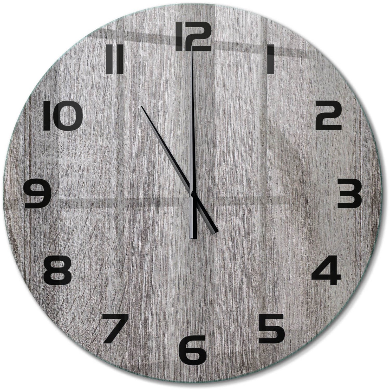 TULUP Wandklok - Hout Klok Glas Met Opdruk - fi60 cm - Bruin Moderne Wandklok Glas - Zwarte handen - Ronde Klok - Decoratieve Glazen Klok - Glazen Wandklok Design