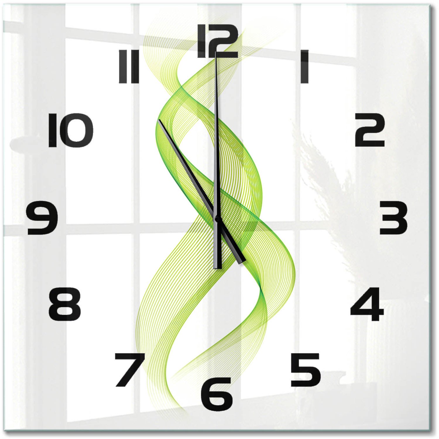 TULUP Wandklok - Kleurrijke golven Wandklok Glas Decoratie - 60x60 cm - Groente Gekleurde Glazen Klok - Zwarte handen - Vierkante Klok - Klok Glas Met Opdruk - Moderne Wandklok Glas