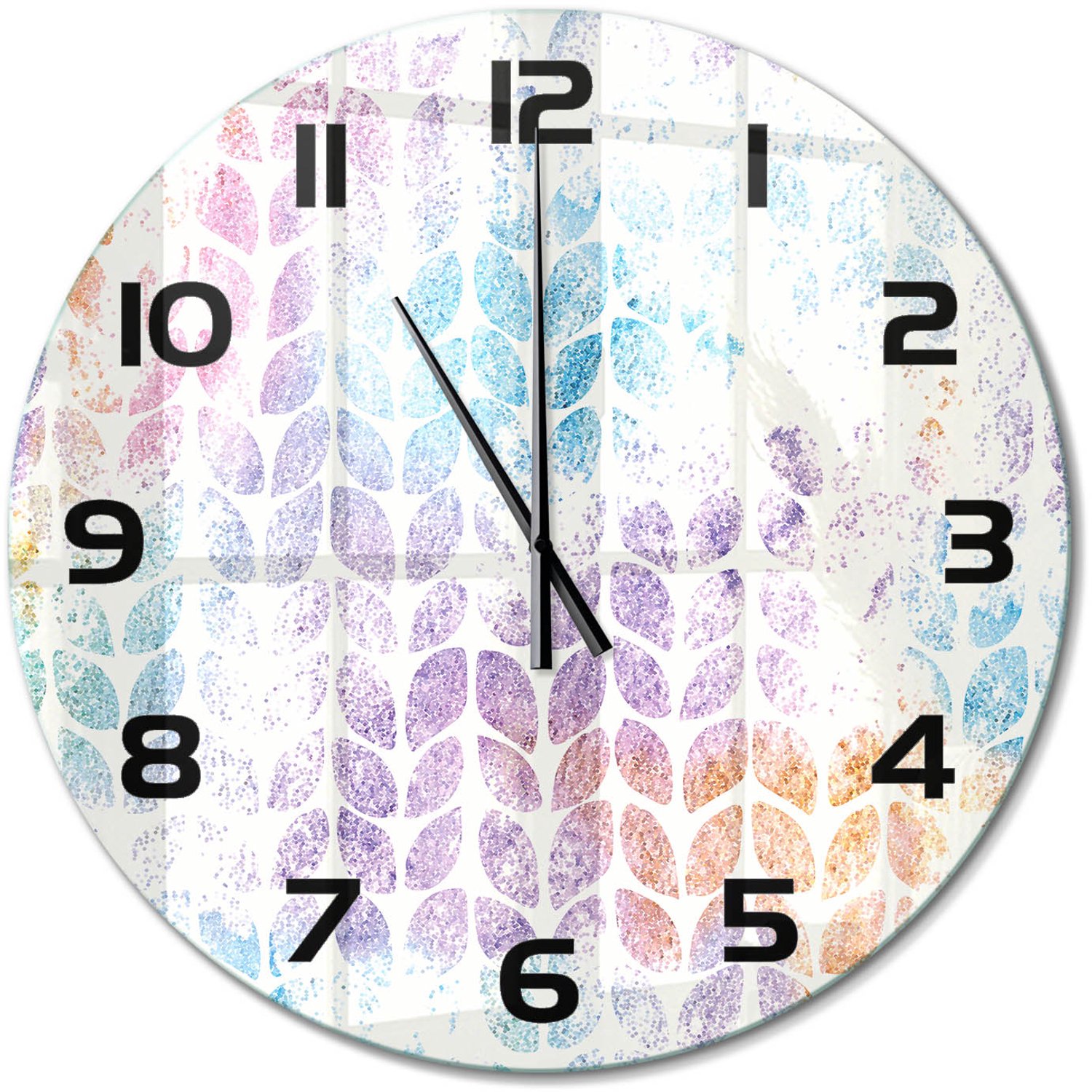 TULUP Wandklok - Kleurrijke bladeren Gekleurde Glazen Klok - fi60 cm - Veelkleurig Glazen Klok Met Print - Zwarte handen - Ronde Klok - Moderne Wandklok Glas - Wandklok Glas Decoratie