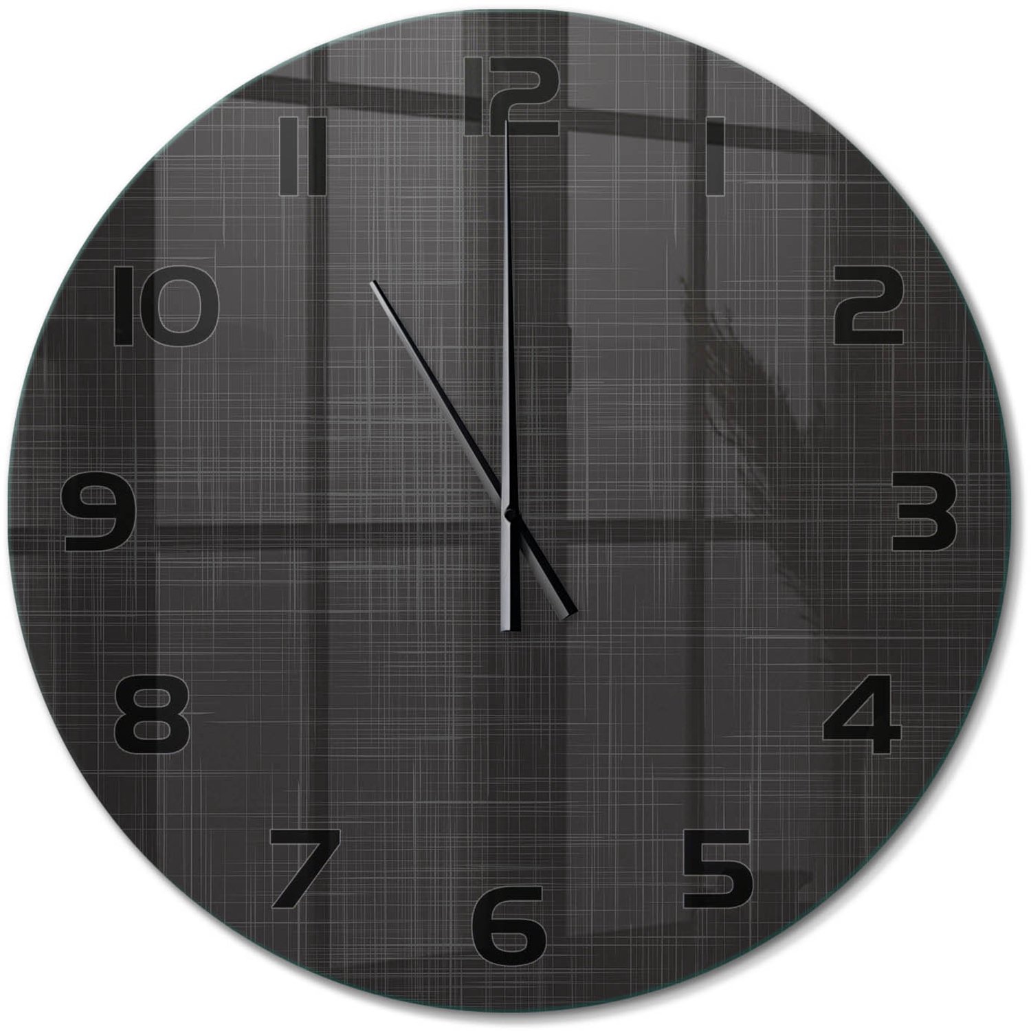 TULUP Wandklok - Linnentextuur Glazen Klok Met Print - fi60 cm - Zwart Wandklok Glas Met Motief - Zwarte handen - Ronde Klok - Wandklok Glas Decoratie - Gekleurde Glazen Klok