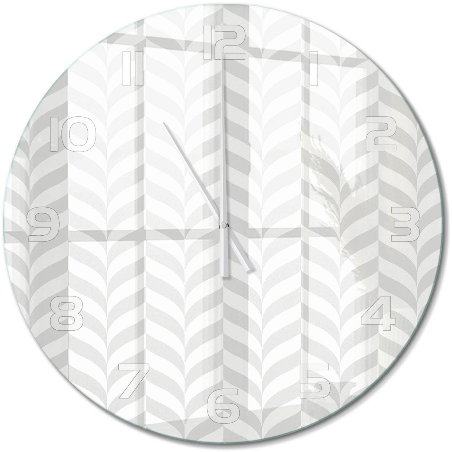 TULUP Wandklok - Geometrische achtergrond Wandklok Glas Met Motief - fi60 cm - Grijs Decoratieve Glazen Klok - Witte handen - Ronde Klok - Gekleurde Glazen Klok - Glazen Klok Met Print