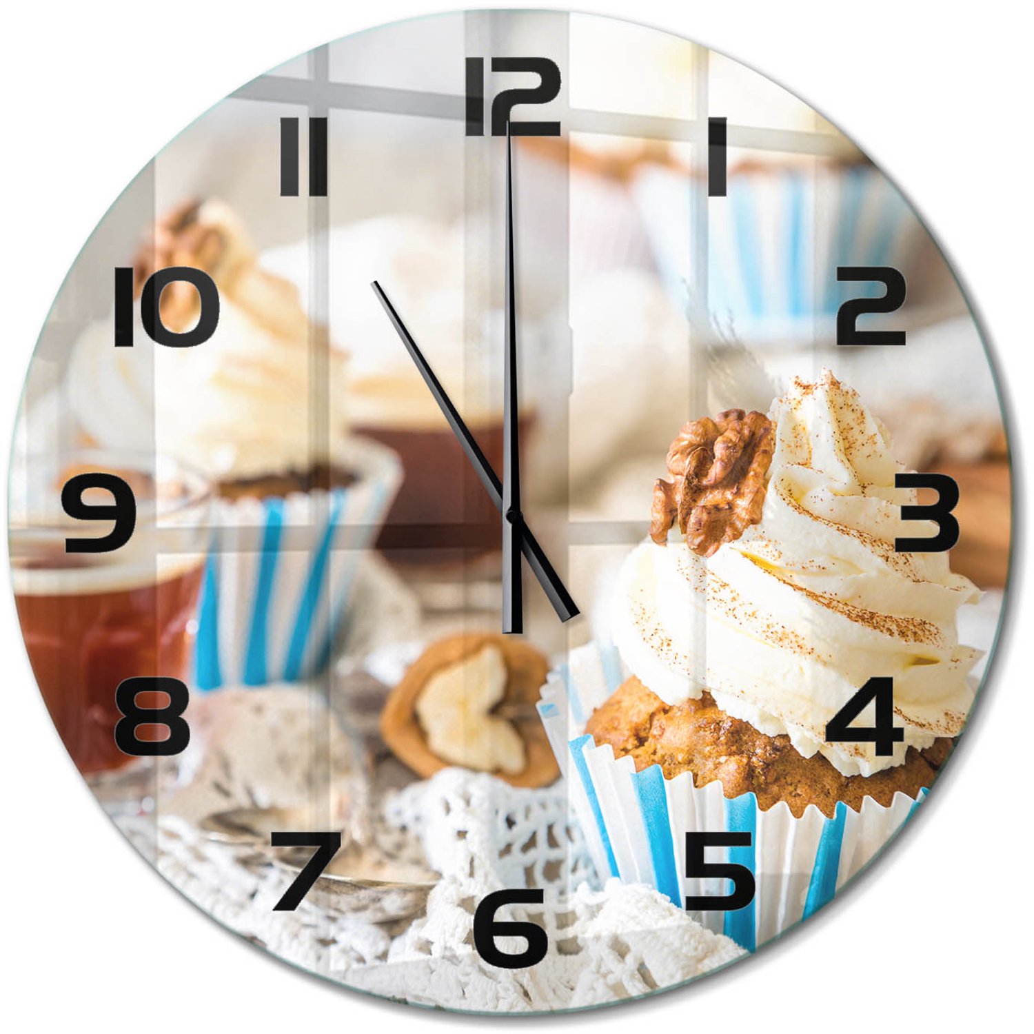 TULUP Wandklok - Muffins Moderne Wandklok Glas - fi60 cm - Veelkleurig Wandklok Glas Decoratie - Zwarte handen - Ronde Klok - Glazen Wandklok Design - Klok Glas Met Opdruk