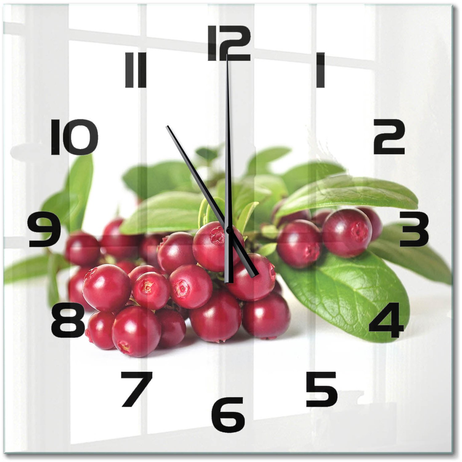 TULUP Wandklok - Cranberries Klok Glas Met Opdruk - 60x60 cm - Rood Moderne Wandklok Glas - Zwarte handen - Vierkante Klok - Decoratieve Glazen Klok - Glazen Wandklok Design