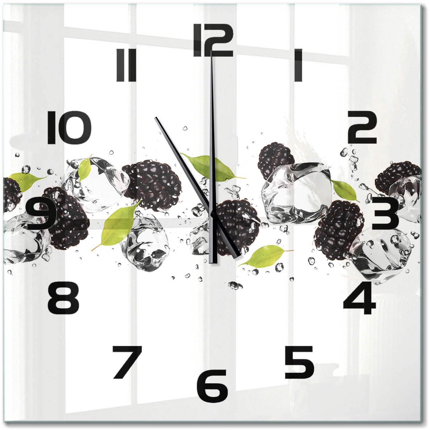 TULUP Wandklok - Zoete kersen en water Glazen Wandklok Design - 60x60 cm - Zwart Klok Glas Met Opdruk - Zwarte handen - Vierkante Klok - Wandklok Glas Met Motief - Decoratieve Glazen Klok