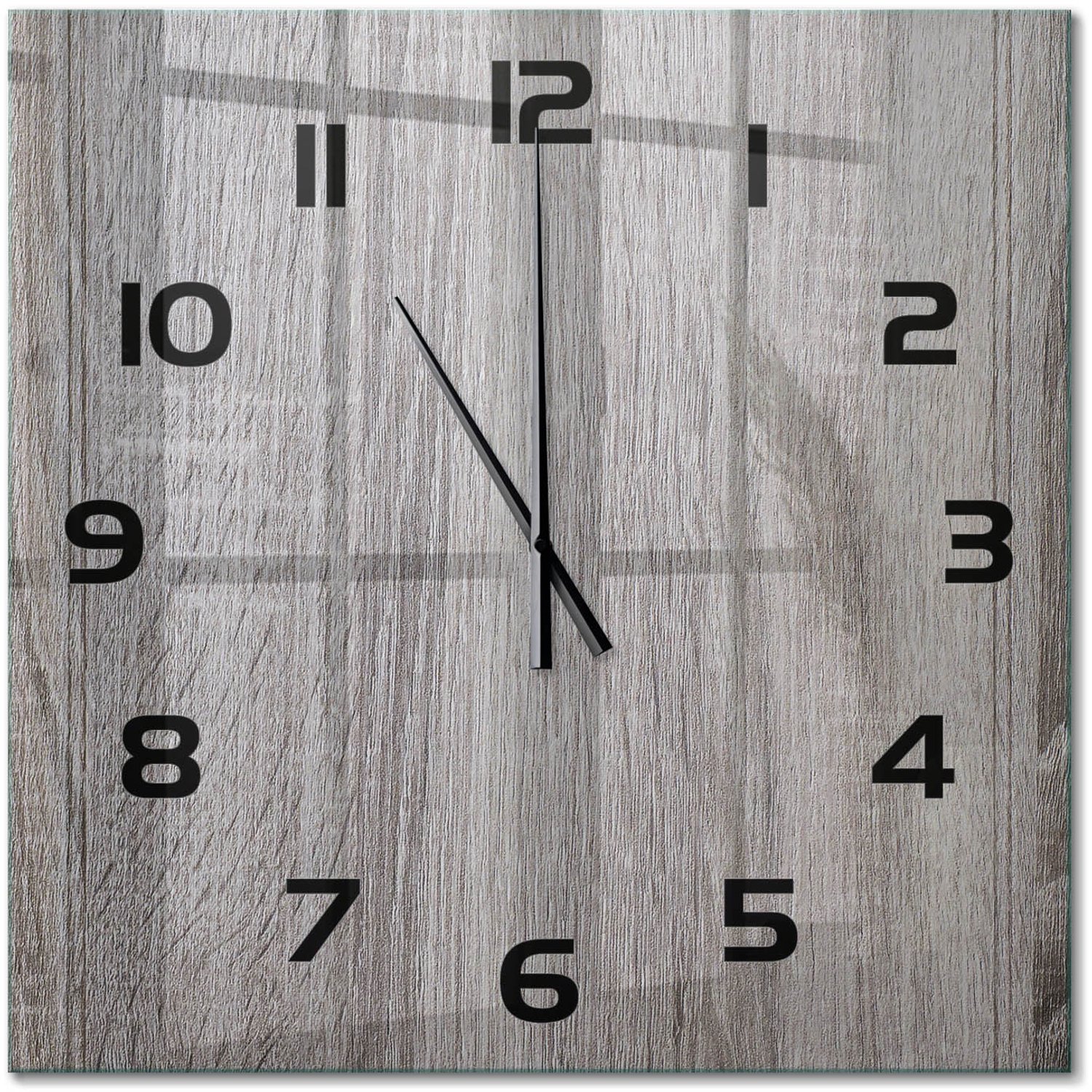 TULUP Wandklok - Hout Glazen Klok Met Print - 60x60 cm - Bruin Wandklok Glas Met Motief - Zwarte handen - Vierkante Klok - Wandklok Glas Decoratie - Gekleurde Glazen Klok